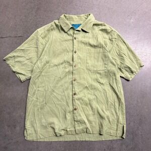 Paradise Blue Mens XL Sage Green Palm Jacquard Cotton Bamboo Button Down Shirt
